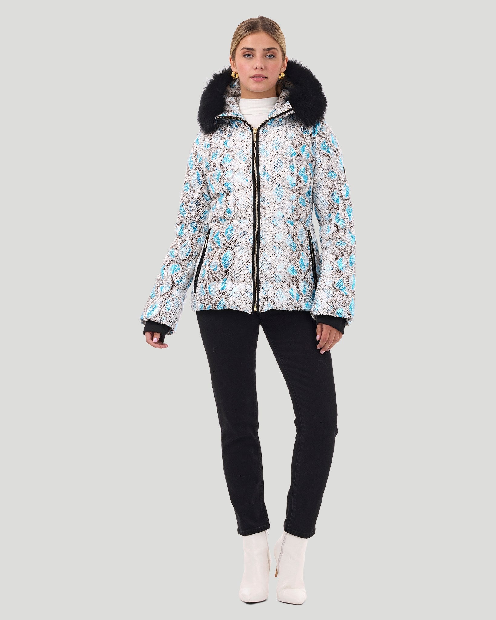 Printed AprèsSki Jacket with Detachable Toscana Shearling Lamb Hood T — free download